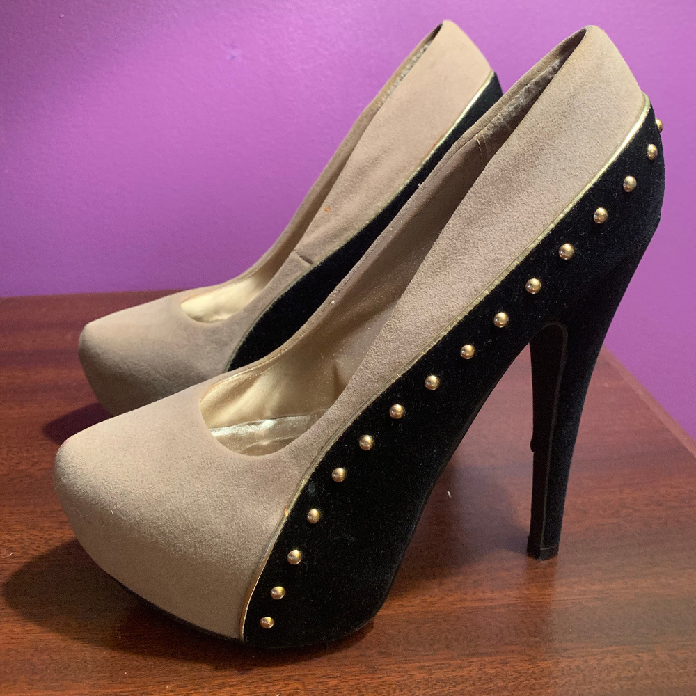 Cupid High Heel Black & Beige Stiletto Size 7